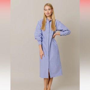 Blue Embellished Cotton Shirt Dress | Apparelel